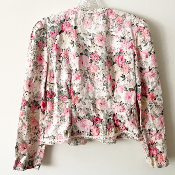 Vintage 80s Floral Pearl Trim Puff Sleeve Blazer  Size 8 - Picture 8 of 13